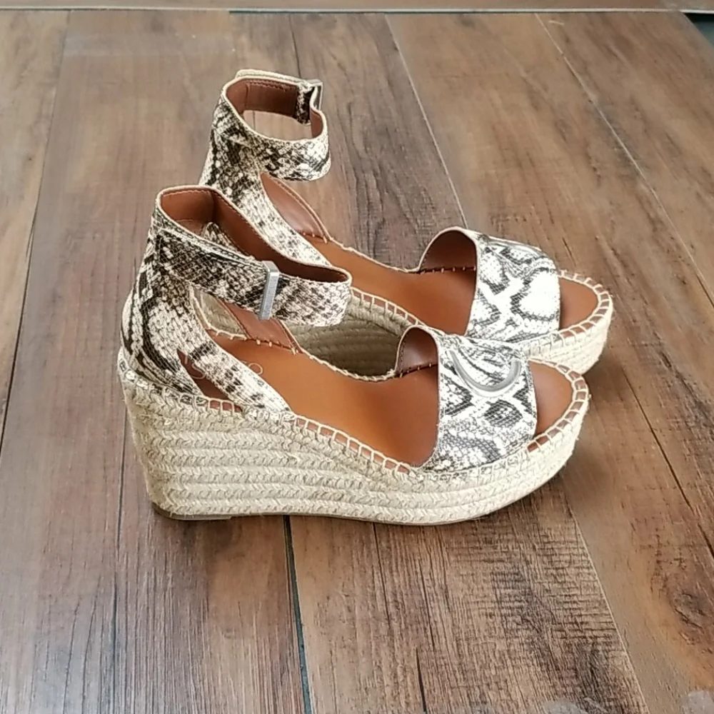 Franco Sarto Snake Print Espadrille Wedge Sandals - Natural